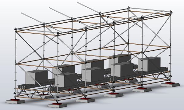 Professional advertising structure 12.3x4.3x3.07m freestanding - Sigma RTM SL HS modular scaffold.